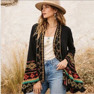 JOHNNY WAS Biya Long Dreamcatcher Embroidered Cardigan Boho Size Small